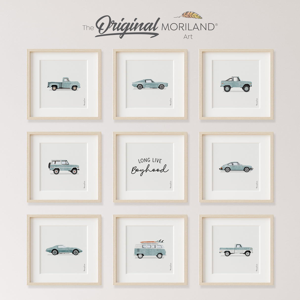 Pale Blue Classic Cars & Long Live Boyhood - Fine Art Paper Prints - Set of 9 - LAND141PP01