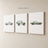 Vintage Sage Green Car Canvas Art Set of 3