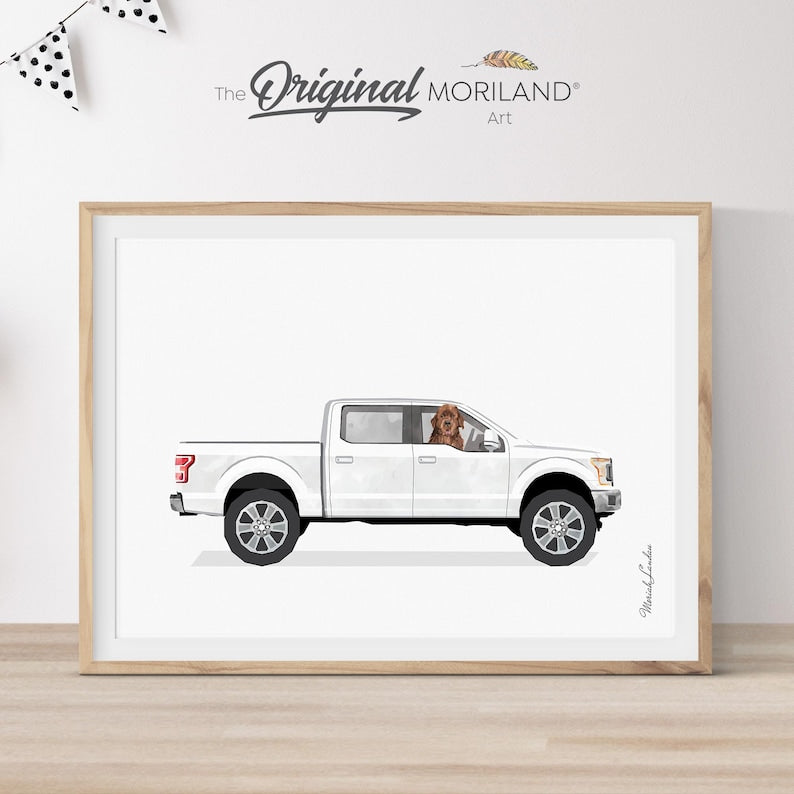 Newfoundland Dog in White Pickup Truck Printable Wall Art – product image 2