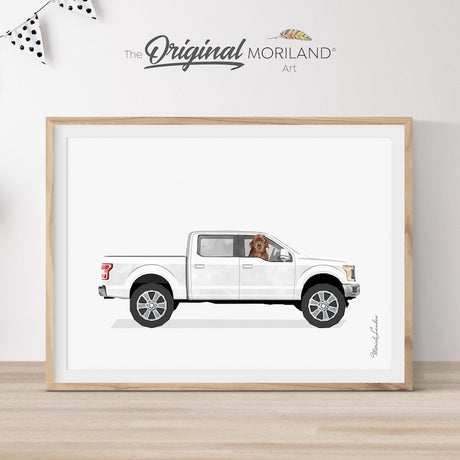 Newfoundland Dog in White Pickup Truck Printable Wall Art – product image 2