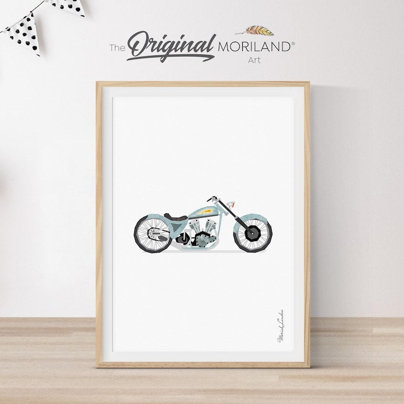 Pale Blue Vintage Motorcycle Printable Wall Art – digital printable wall art by MORILAND
