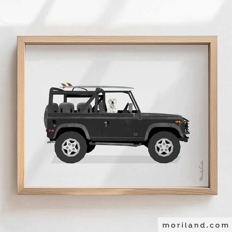 Labrador in Black Vintage SUV Printable Wall Art by MORILAND