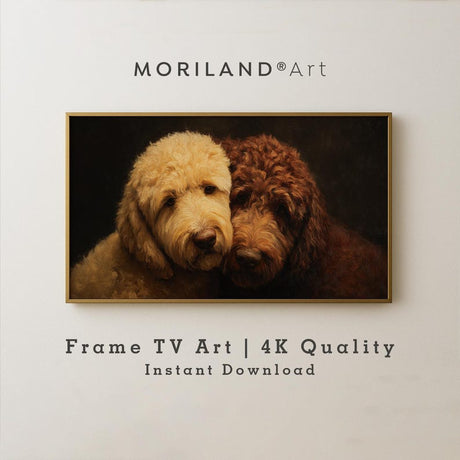 Goldendoodle Dogs Hugging Frame TV Art – Vintage 4K by MORILAND