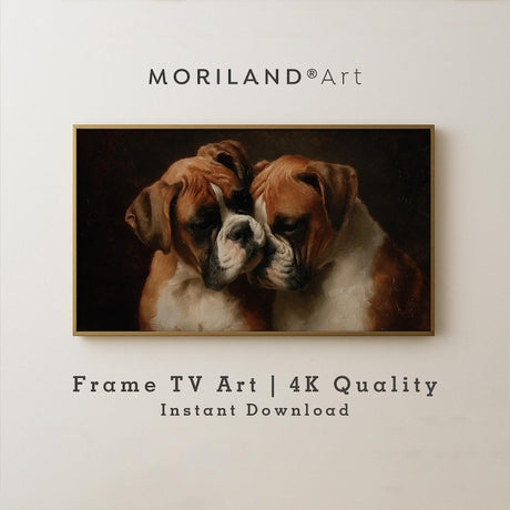 Boxer Dogs Hugging Frame TV Art – Vintage 4K by MORILAND