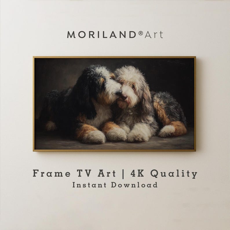 Bernedoodle Dogs Hugging Frame TV Art – Vintage 4K by MORILAND