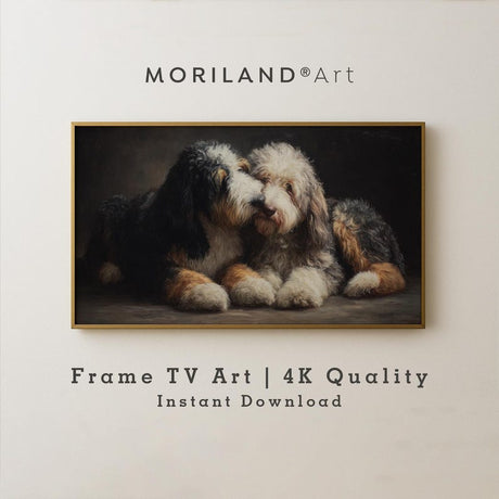 Bernedoodle Dogs Hugging Frame TV Art – Vintage 4K by MORILAND