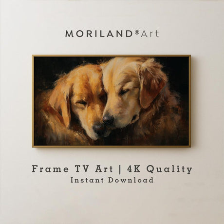 Golden Retriever Dogs Hugging Frame TV Art – Vintage 4K by MORILAND