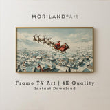 Santa Sleigh Over Snowy Town Frame TV Art – Vintage 4K by MORILAND