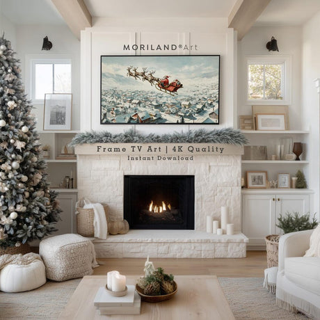 Santa Sleigh Over Snowy Town Frame TV Art – Vintage 4K – product image 4