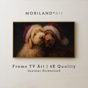 Christmas Goldendoodle Dogs in Santa Hats Frame TV Art by MORILAND