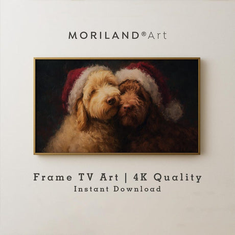 Christmas Goldendoodle Dogs in Santa Hats Frame TV Art by MORILAND