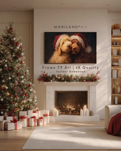 Christmas Goldendoodle Dogs in Santa Hats Frame TV Art – product image 2