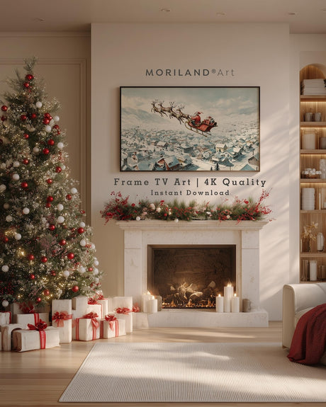 Santa Sleigh Over Snowy Town Frame TV Art – Vintage 4K – product image 2