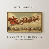 Vintage Santa Sleigh Over Snowy Village Frame TV Art by MORILAND