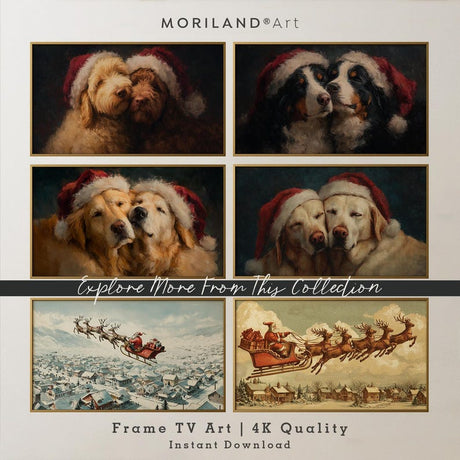 Vintage Santa Sleigh Over Snowy Village Frame TV Art – product image 4