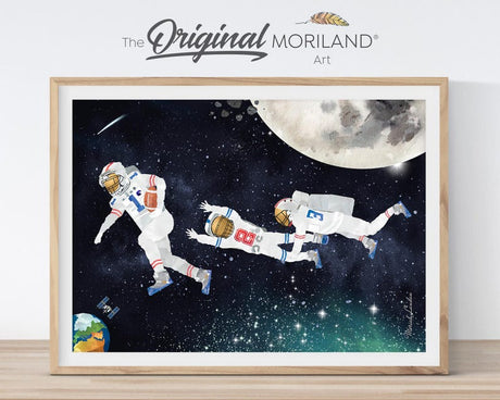 Astronaut American football wall art with players floating in outer space