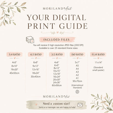 Digital print size guide showing 4:5, 3:4, 2:3, ISO and 11:14 print ratios