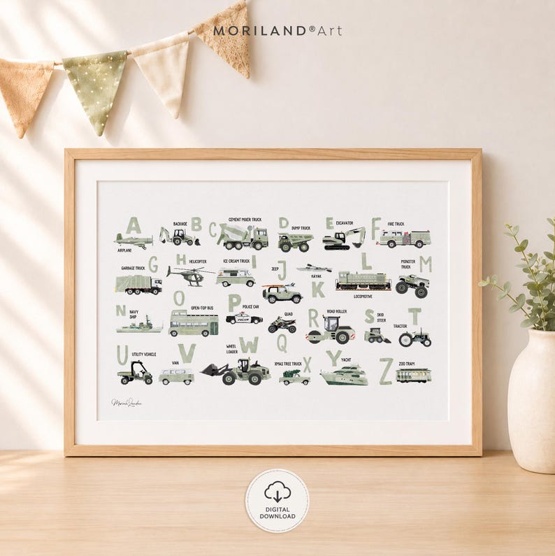 Sage Green Transportation Alphabet Printable Wall Art – product image 2
