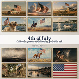 4th of July Frame TV art collection with American flags dogs cowboy boats and fireworks