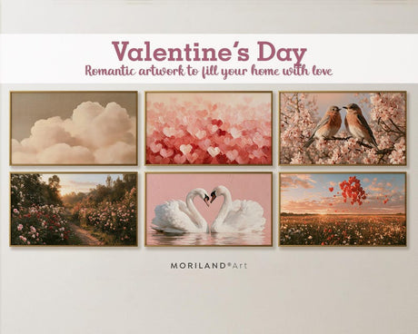 Valentine's Day Frame TV art collection with hearts swans birds and romantic floral scenes