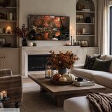 Autumn landscape displayed as Frame TV art in warm fall living room