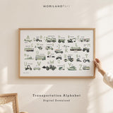 Sage Green Transportation Alphabet Printable Wall Art by MORILAND