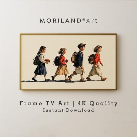 Vintage children walking to school Frame TV art – Back to School digital artwork