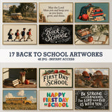 17 Back to School Frame TV art bundle collection overview – vintage school digital artwork