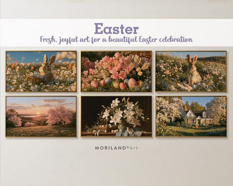 Easter Frame TV art collection with rabbits flowers eggs lilies and spring landscapes