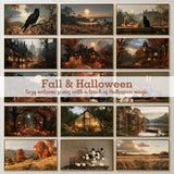 Fall and Halloween Frame TV art collection with autumn landscapes crow pumpkins and black cat