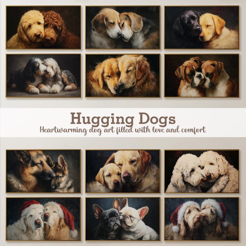 Hugging Dogs Frame TV art collection with heartwarming dog paintings