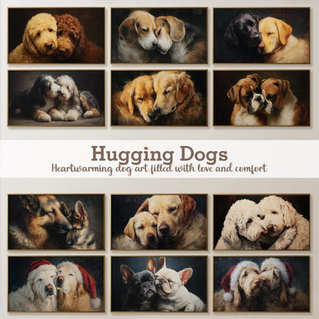 Hugging Dogs Frame TV art collection with heartwarming dog paintings