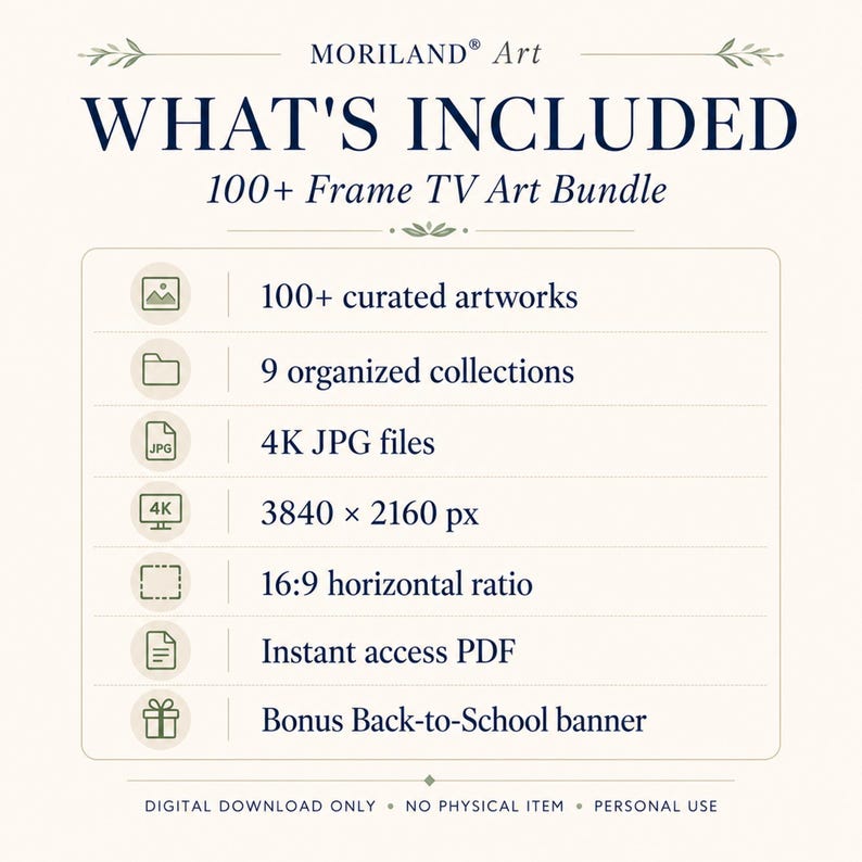 100+ Frame TV art bundle specifications – 9 collections, 4K JPG, 3840 x 2160, 16:9