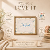 Personalized vintage name artwork features with nine background styles for nursery and kids room decor