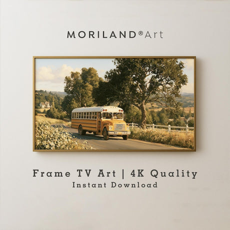 Back to School Frame TV art with vintage yellow school bus – 4K digital download by MORILAND