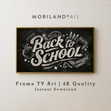 Back to School chalkboard typography Frame TV art with books pencils and apple