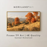 Golden autumn countryside Frame TV art with orange trees – seasonal 4K digital download