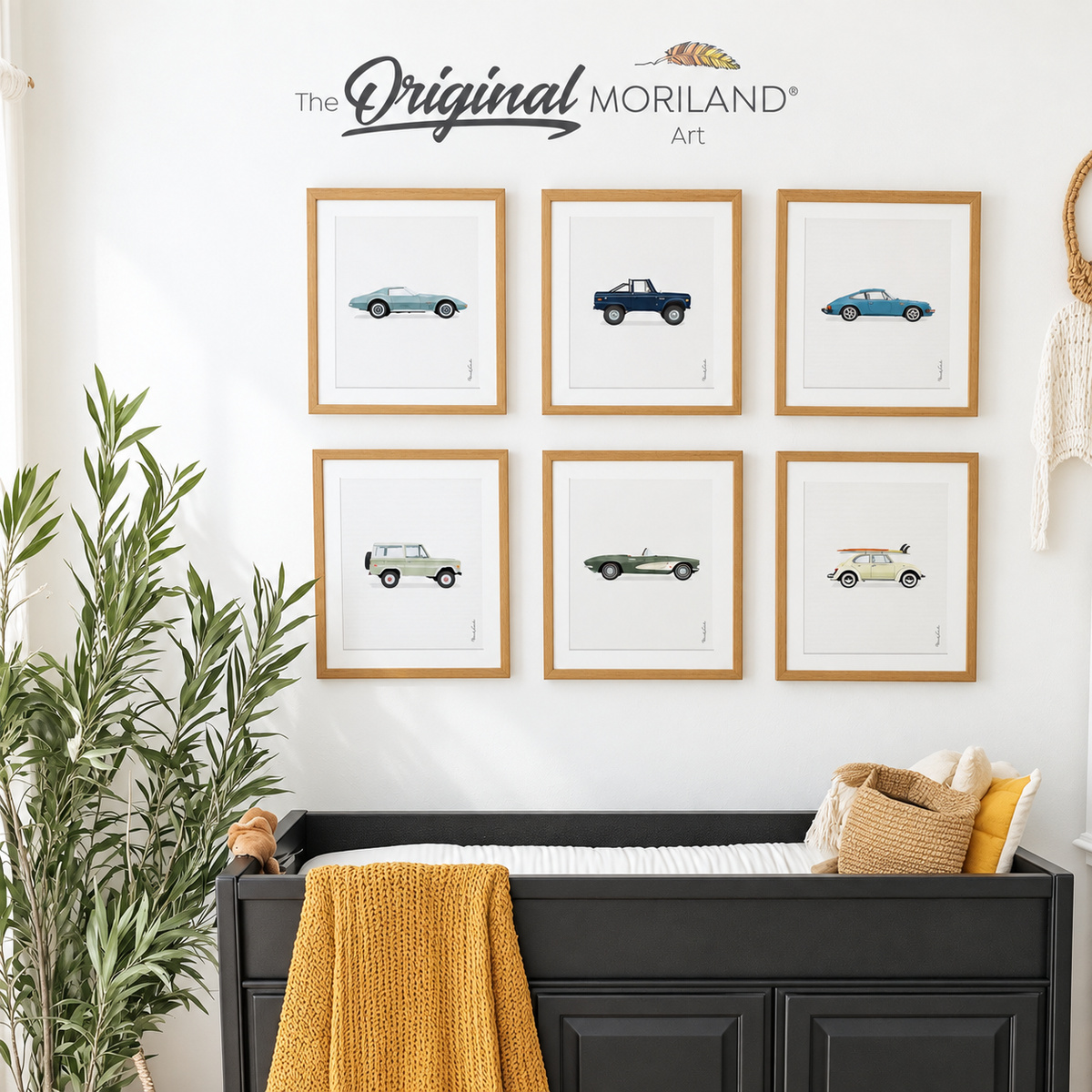 Vintage classic car nursery wall art prints set of 6 for boys room decor by MORILAND