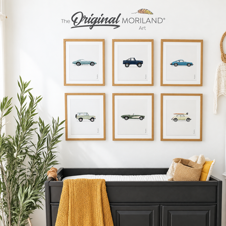 Vintage classic car nursery wall art prints set of 6 for boys room decor by MORILAND
