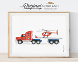 Red Semi Truck and Helicopter Printable Wall Art | MORILAND