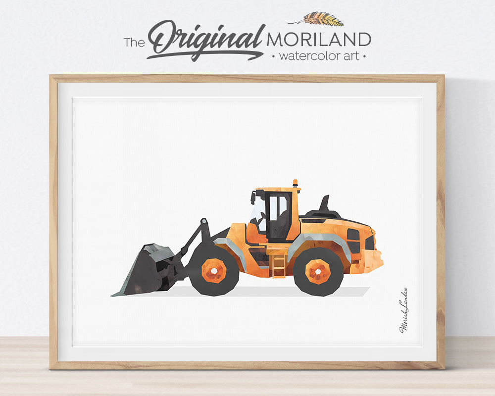 Orange Wheel Loader Wall Art Digital Download – Printable for Boys' Rooms & Nurseries