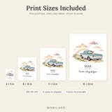 Print sizes included with this digital dog memorial print, shown to scale: 4x5, 8x10, 11x14 and 16x20 inches, as high-resolution 300 DPI JPG files