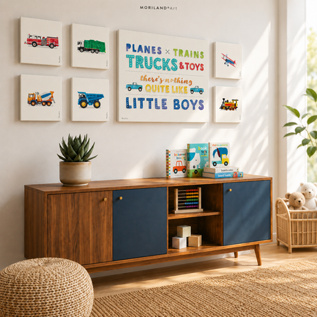 Planes, Trains, Trucks & Toys Canvas Print Set | Transportation Nursery Wall Art - Set of 7 - LAND62