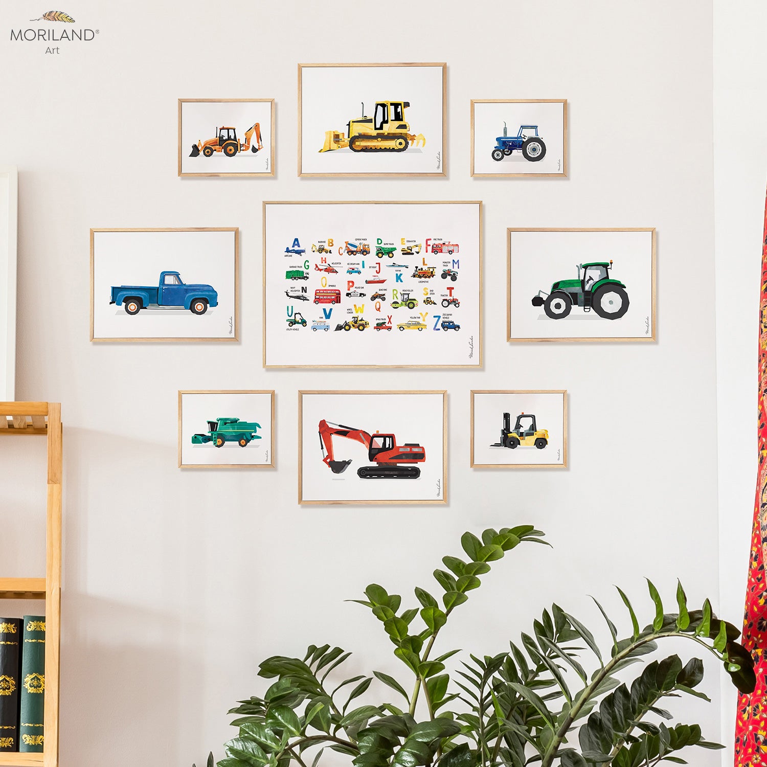 Alphabet and Farm Vehicles - Framed Canvas Prints - Set of 9 - LAND72