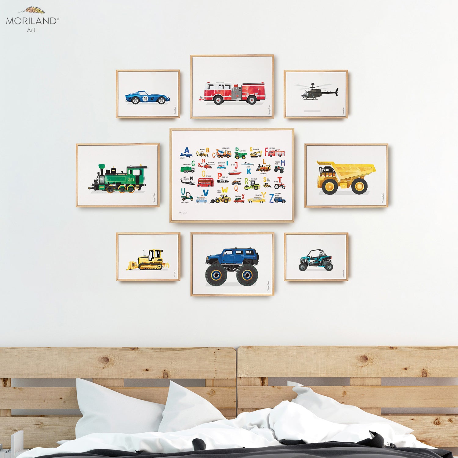 Transportation Alphabet and Vehicles - Framed Canvas Prints - Set of 9 - LAND83