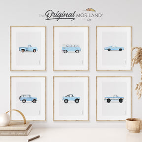 Baby Blue Classic Cars Art Prints | Vertical - Printable Set of 6 - LAND146, Car Prints for Boys Room, Nursery Decor, Vehicle Toddler Bedroom Decor, Gift for Him | MORILAND®