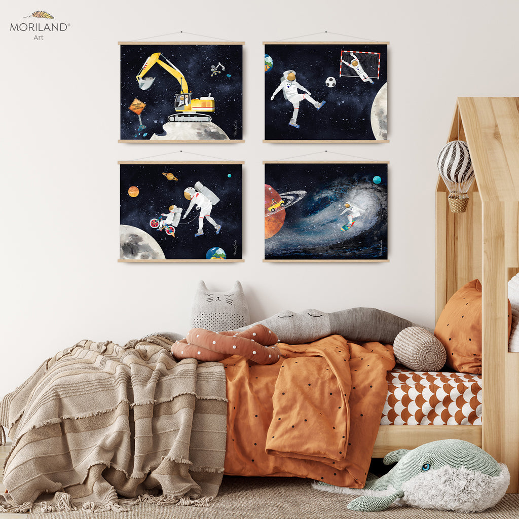 Astronaut in Space Art | Horizontal - Printable Set of 4 - LAND102, Outer Space Art, Astronaut Wall Art, Space Bedroom Decor, Space Nursery Art, Printable Space Poster, Planet Print, Transportation Nursery, Toddler Boy Room Decor, Instant Download Art, Baby Wall Art, Construction Room, Playroom Art, Children's Room Decor, Kids Wall Decor, Preschool Transportation, Printable Art, Kids Poster, Classroom Decor Ideas Two The Moon Birthday