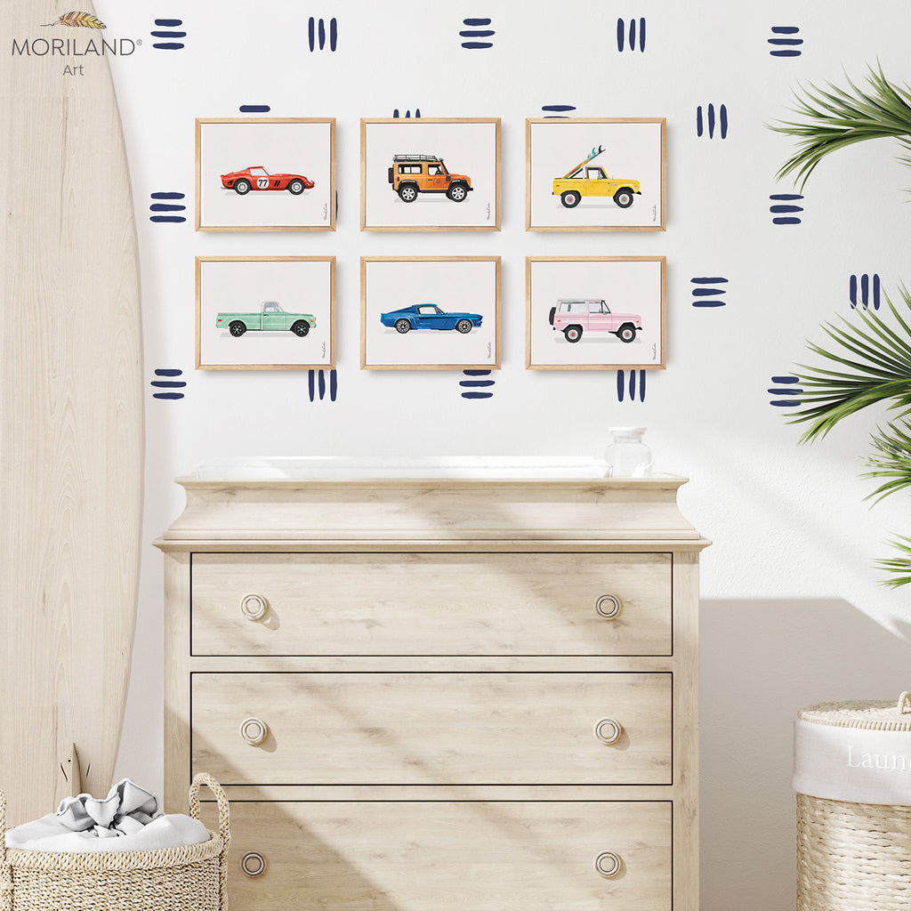 Classic Cars - Framed Canvas Prints - Set of 6 - LAND110,  Children's Room Decor, Kids Vehicle Wall Art, Big Boys Prints, Baby room inspiration, Boy baby room ideas, Baby boy nursery room ideas, Boy Nursery Design, Wall Decor, Kids Poster by MORILAND