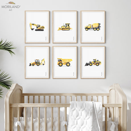 construction vehicles digger vertical set for boy room decor by MORILAND