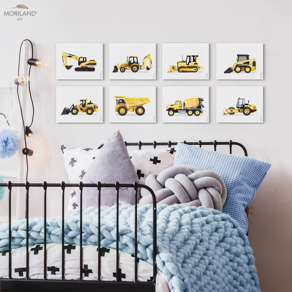 construction vehicles art - canvas prints for boy bedroom decor by MORILAND